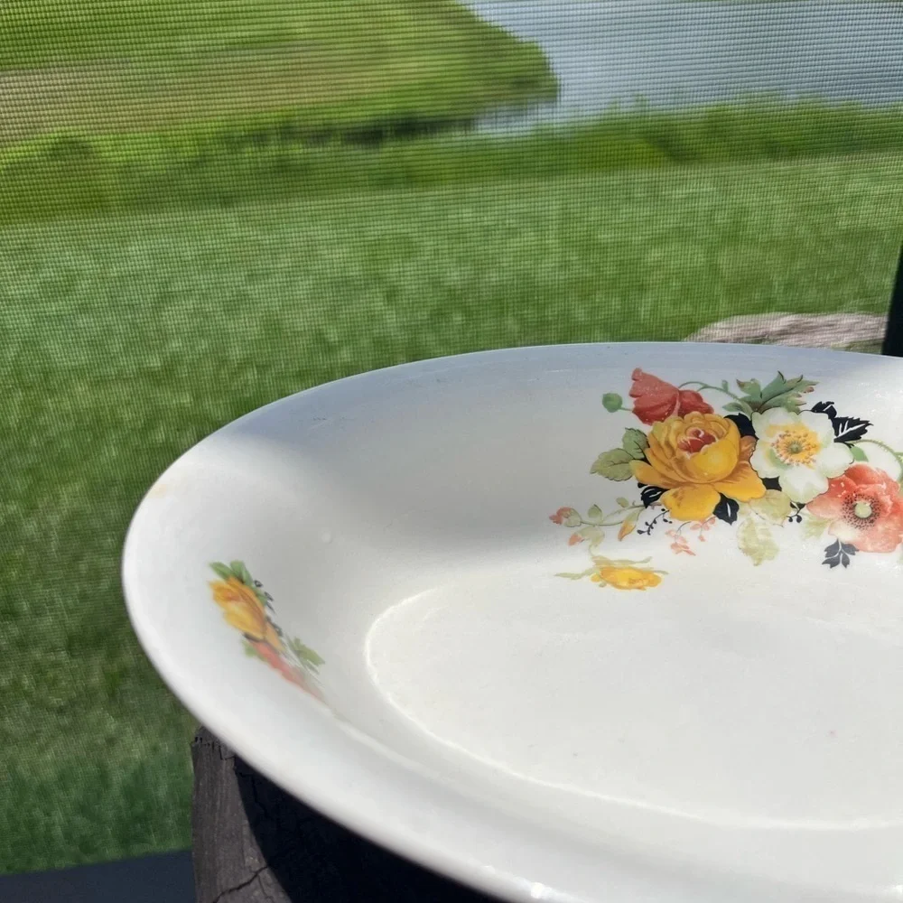 Vintage Rare China Homer Laughlin Serving Bowl Poppy & Golden Rose 1930's